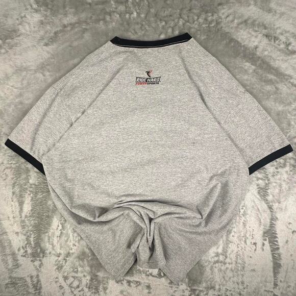 Vintage Ride Hard Power Sports Grey & Black Two-toned Big Logo Print T-shirt XXL - Picture 2 of 6